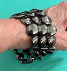 Pulsera elástica JNY Jones New York vintage con cuentas triple hebras gris oscuro de colección - Imagen 1 de 13