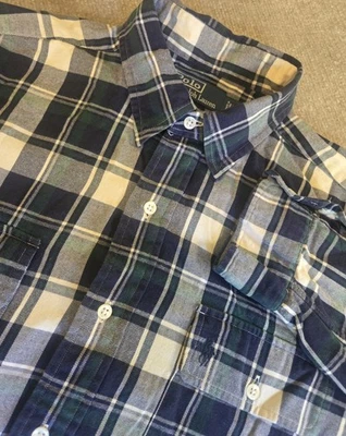 Polo Ralph Lauren Button Up Flannel Shirt Mens L Blue Plaid Long Sleeve Pockets - Image 1 of 4