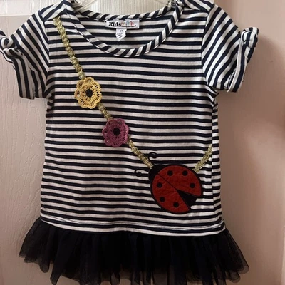 Kids Headquarters Toddler Girls Striped Ladybug Tunic w Flowers 4T - Image 1 of 4