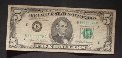 1969 B/$5/New York/Federal Reserve Note/significant circ/F-1971B/low printing - Image 1 of 4