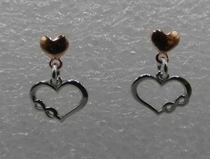 Orecchini Cuori Pendenti e Infinito in Argento 925 Galvanica Rodio e Rosa - Picture 1 of 1