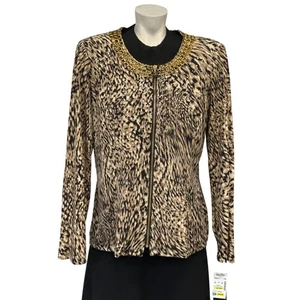 MSK Womens Black Gold Chain Sequins Details Full Zip Jacket Size L Long Sleeve - Picture 1 of 12