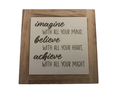 Imagine Believe Achieve Sign Plaque Wood Inspirational Desk Décor Gift 6x6×0.7in - Image 1 of 2