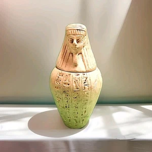 Tarro canópico egipcio de 4" hecho a mano en Egipto recuerdo de viaje estatuilla decoración - Imagen 1 de 5