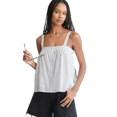Jenni Kayne 纽扣背心海军蓝条纹休闲版型女式 XS 棉方形 — 第 1/4 张图片