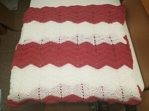 58" x 27" Knitted Red & White Afgan