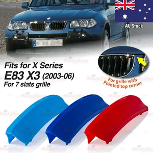Tri-Color 7 BARS Kidney Grille Front Cover Insert Clips fits BMW E83 X3 2003-06 - Picture 1 of 9