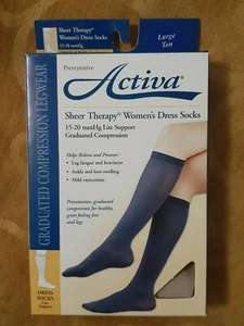 Activa Women Dress Compression Socks 15-20mmhg Sheer Therapy Large Tan H2603 - Picture 1 of 6