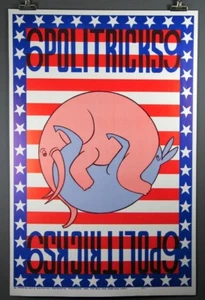 Póster de protesta política republicana y demócrata de colección raro de Politricks 1968 - Imagen 1 de 1