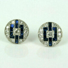 Art Deco Vintage Stud Estate Earrings 1.5 Ct Blue Sapphire 14K White Gold Over