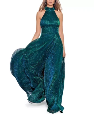 Betsy & Adam Glitter Halter Gown Dress  Sz 4p   $269  jade   *1237 - Image 1 of 4