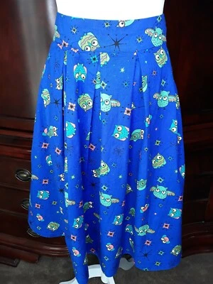 Falda Lindy Bop Talla 10 Daniella Azul Búhos Atómicos Rockabilly Años 50 Columpio Caprichoso Foto 1 de 4