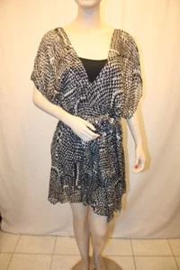 NUEVO VESTIDO BCBGMAXAZRIA NEGRO COMBO ESTAMPADO SEDA SUPERPUESTO DC757 TALLA XS - Imagen 1 de 6
