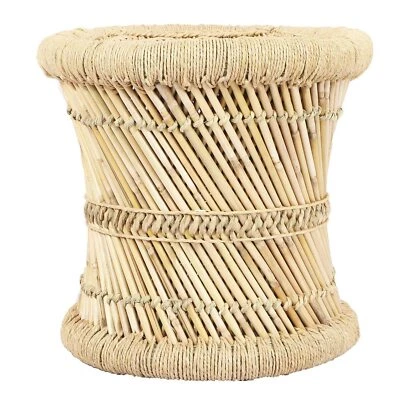 Handmade Bamboo Cane Wood Sitting Stool Jute Rope Wicker Ottoman Chair Mudha Mud - Image 1 of 4
