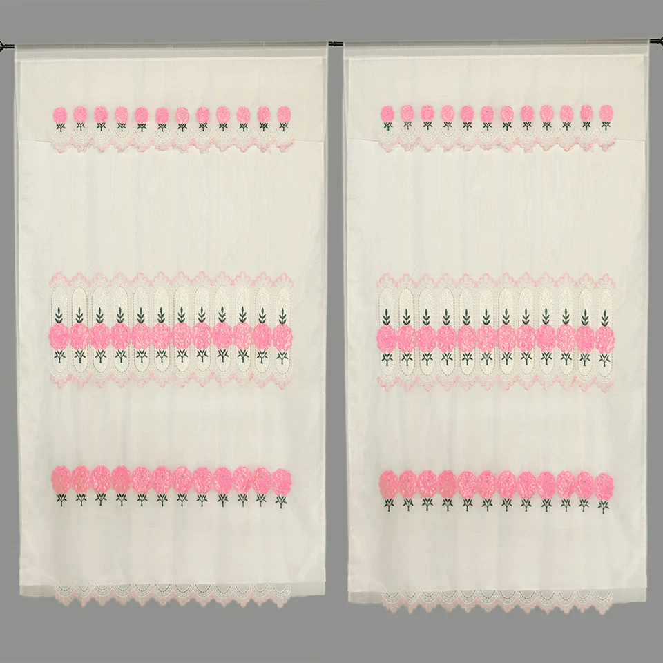Cortina de tratamiento de ventana panel capa transparente satinado bordado floral rosa 60x90" Foto 1 de 4