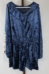 Extraordinary Girls Blue Crushed Velvet Long Sleeve Shorts Romper Size XL - Picture 1 of 3