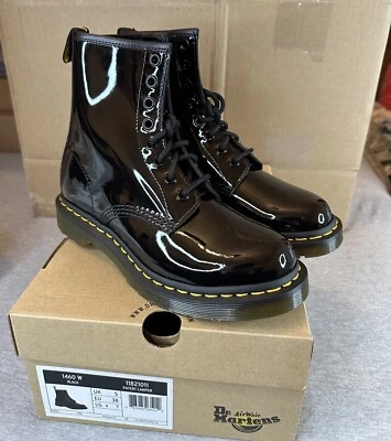 Dr Martens 1460 W Womens Sz 7 Black Leather Boots Patent Lamper NEW w/Box Grunge - Image 1 of 4