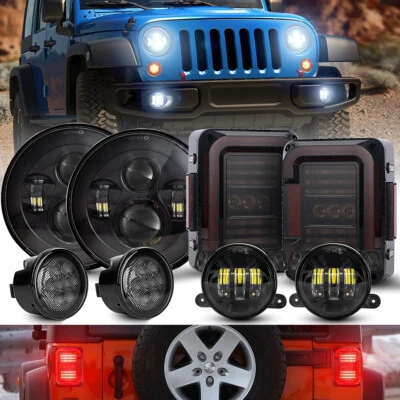 8PCS 7" LED Headlights Tail Lamps 4'' Fog Turn Signals For Jeep Wrangler JK JKU - Image 1 of 4