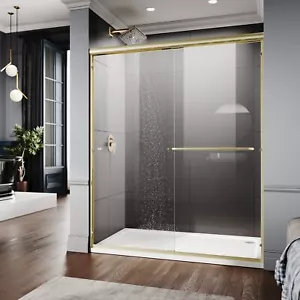 Elegant Double Sliding Shower Glass Doors 60"x72" Shower Enclosure Brushed Gold - Picture 1 of 24