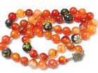 CHINESE VINTAGE CLOISONNE CARNELIAN BEADS NECKLACE, SILVER CLASP