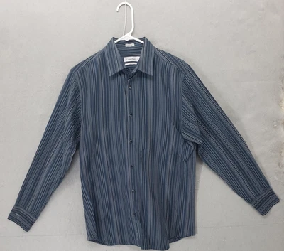 Calvin Klein Shirt Mens Medium Blue White Stripe Modern Fit Cotton Silk Dressy - Image 1 of 4