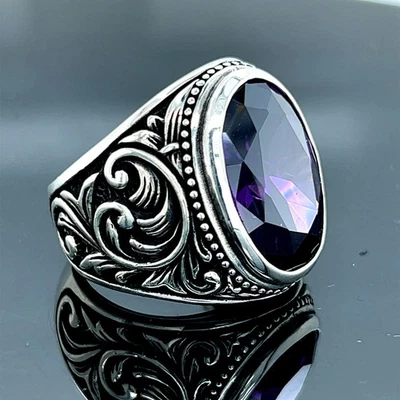 Anillo de compromiso vintage de plata 925 para hombre con piedras preciosas Foto 1 de 4