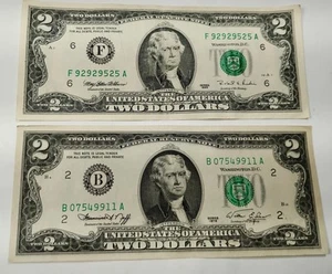 Lot Of Two (2) Two Dollar Bills. 1976 & 1995 - Picture 1 of 2