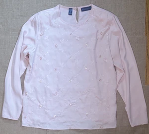 Blusa Camisa Vintage Rosa Claro Rubor Bordada Floral Grande Núcleo de Casa - Imagen 1 de 5