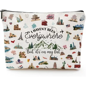 NEW Makeup Bag Cosmetic Pouch with Zipper Canvas Waterproof  9x9" WORLD TRAVELER - Picture 1 of 4