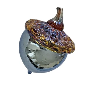 Blown Studio Art Glass Acorn Paperweight Blue Brown Office Decor Thick Mold 4" - Picture 1 of 11