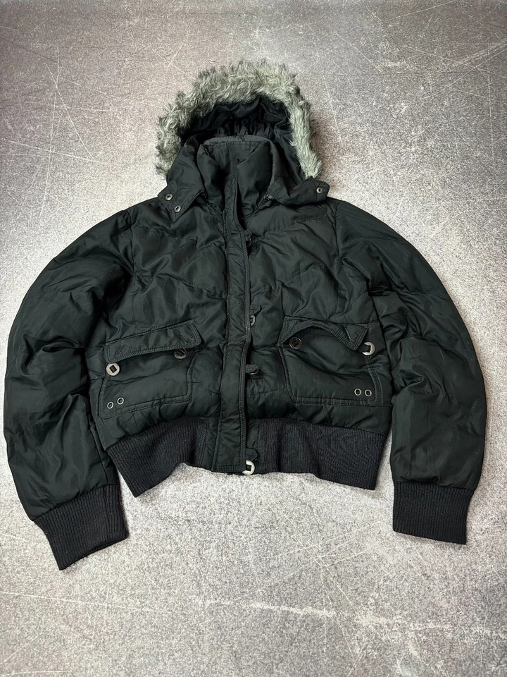 VINTAGE STREETWEAR JAPANESE STYLE HOOD BLACK JACKET WITH FUR 90s Y2K - Image 1 of 4