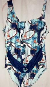 LYSA Fully Lined/Tummy Control/ 1 pc Tank Swimsuit Sz. 2X  Blue/Navy Chain Print - Picture 1 of 18