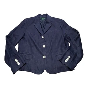 LRL Ralph Lauren 100% Linen Blazer Women’s 16 Dark Navy Blue Button Up - Picture 1 of 9