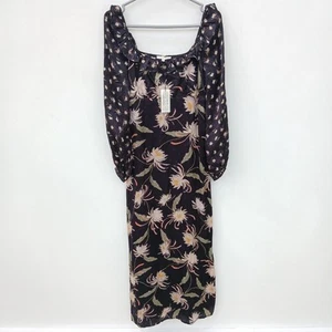 Lily & Lionel Silk Dress UK 8 Navy Blue Floral Midi New with Tags FLT-FPL - Picture 1 of 9