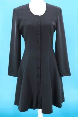 VTG Women's 80s 90s Black Laura Ashley Viscose Princess Cut Midi Dress S/M 1990s - Image 1 of 4