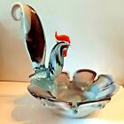 9" Rooster Chicken Bowl Dish Murano Style Hand Blown Art Glass Collectible