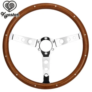 15" 380mm Classic Cars Holzlenkrad+Nieten & Hupenknopf Polierte Speichen kyostar - Bild 1 von 6