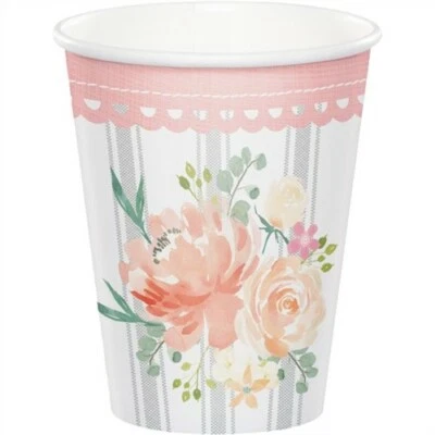 Farmhouse Floral 9 oz Hot/Cold Paper Cups 8 Pack Girl Baby Shower Decoration - Image 1 of 2