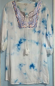 Damen WonderLust LA Boho Tunika Shirt Kleid blau & weiß Tye Dye Größe Small - Bild 1 von 6