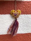 Handmde Hand Embroidered Mexican Felt Heart Pom Pom Tassels - Mexican Ornaments