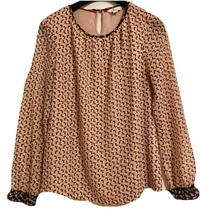 Boden Women's Long Sheer Sleeve Navy Pink Floral Top Boho Peasant Blouse Size 4 - Picture 1 of 7