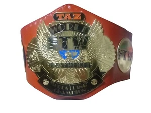 Cinturón inspirado en el campeonato FTW TAZ placas doradas de latón tira de cuero real nuevo - Imagen 1 de 6