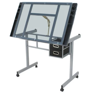 Drawing Desk Station Tempered Glass Adjustable Art Craft Drafting Table 4 Wheels - Picture 1 of 9