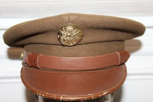 Original WW2 U.S. Army/AAF EM OD Wool Visor Cap w/Badge, VG - Picture 1 of 14