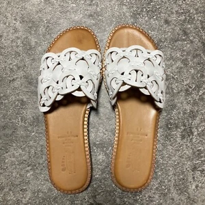 Spring Step Alysia Sandals Slides White Leather Braided Size 9 (EU 40) - Picture 1 of 13