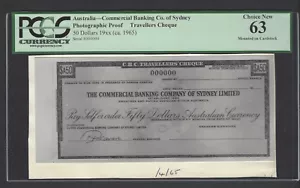 Australia - Commercial Banking Co. of Sydney 50 Dollars 1965 Photographic Proof - Picture 1 of 2
