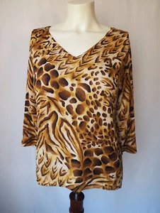 August Silk Knits Jersey Sweater Top Safari Animal Print Striped Spotted L - Picture 1 of 4