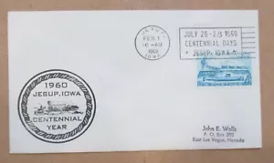 COVER "CACHET 1960 JESUP, IOWA CENTENNIAL YEAR w/SLOGAN CANCEL See Pic - Picture 1 of 3