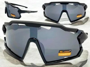 OVERSIZED SPORTS WRAP AROUND Biker Cycling Fishing Shield SUNGLASSES Black Frame - Picture 1 of 7