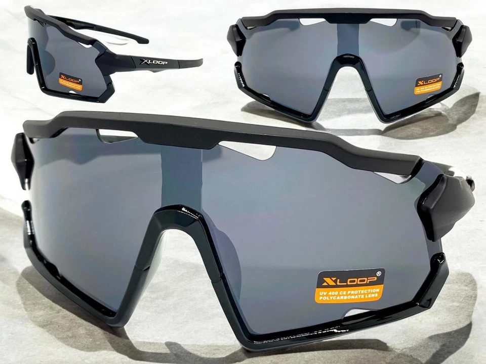 GAFAS DE SOL ENVOLVENTES DEPORTIVAS DE GRAN TAMAÑO Motociclista Ciclismo Pesca Escudo Marco Negro Foto 1 de 4